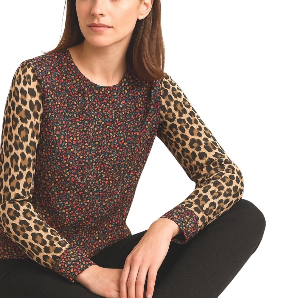 Equipment Silk Blouse sz XS Ditsy Floral‎ Leopard Mix Print Beautiful!